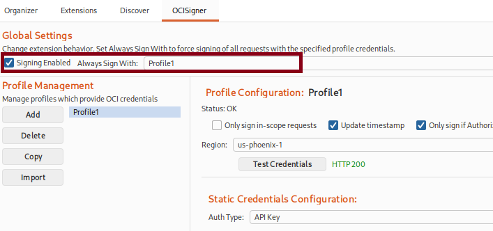 Signing settings enabled